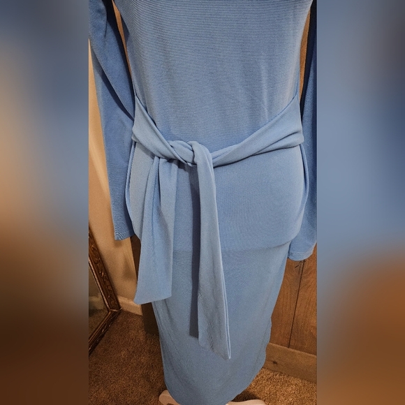 NOISY MAY Ribbed Longsleeve Mock Neck Stretch Midi Dress Tie Front.Blue. S NWT - Picture 6 of 16
